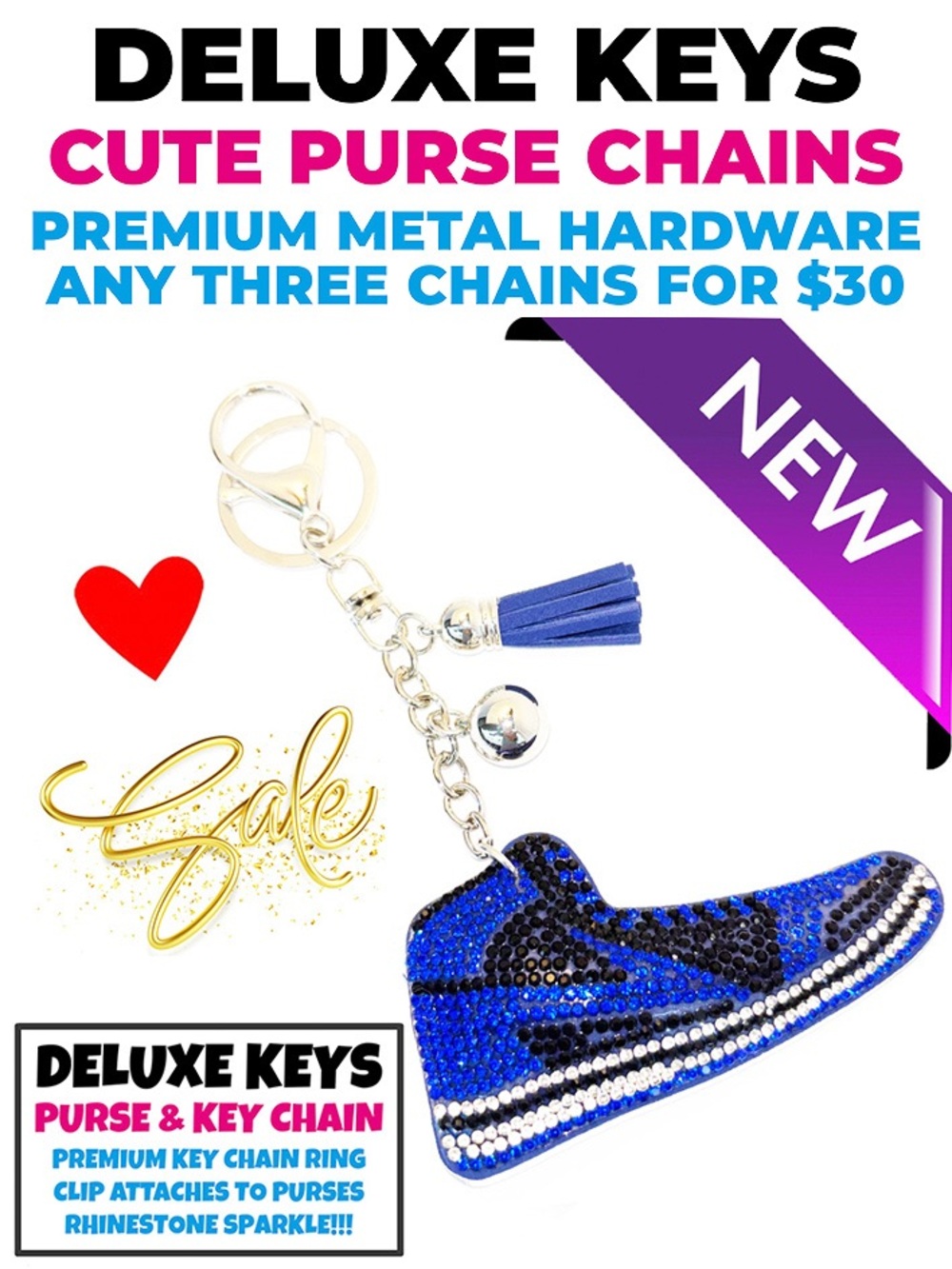 DeLuxe Keys Rhinestone Keychain/Purse Chain BLUE SNEAKER
